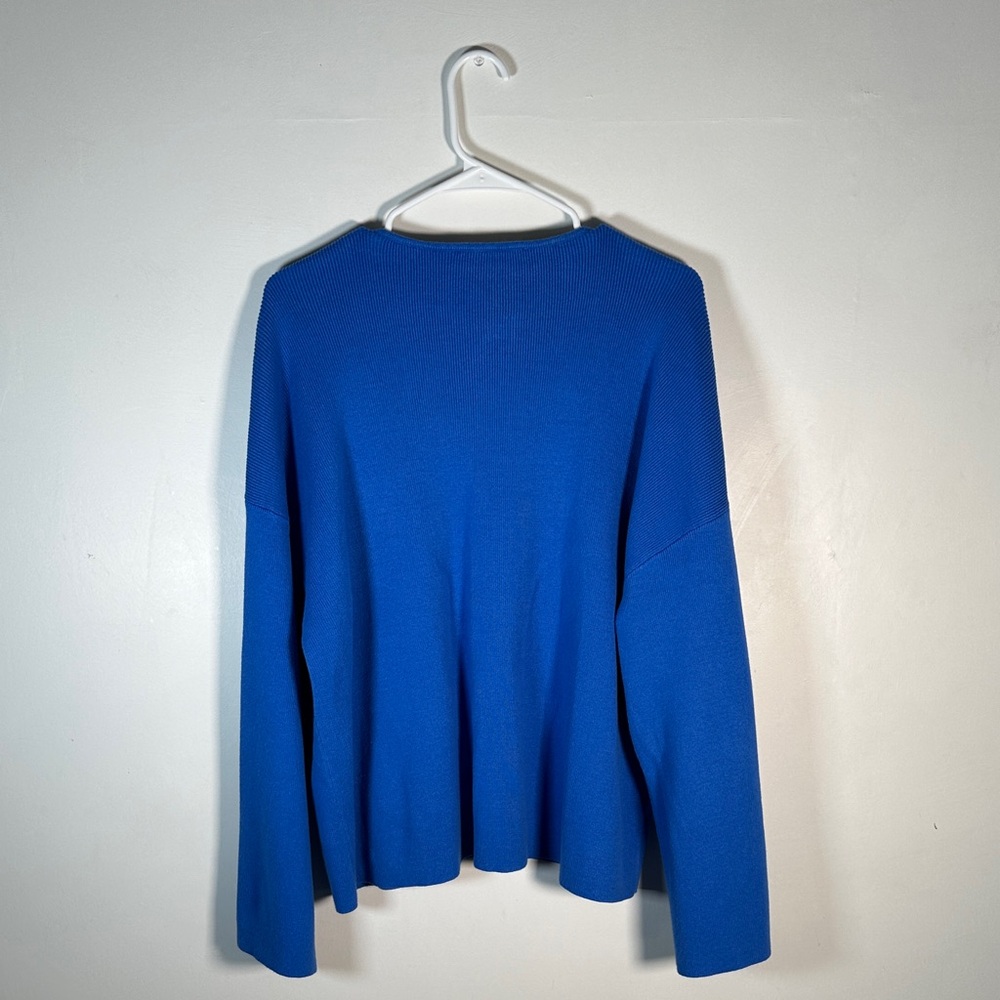 Loft Blue long-sleeved flared sweater, V-neck Size XL Cotton Casual Style - Picture 8 of 9